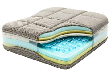 Cross-section of a modern orthopedic mattress with gel and foam layers isolated with transparent background