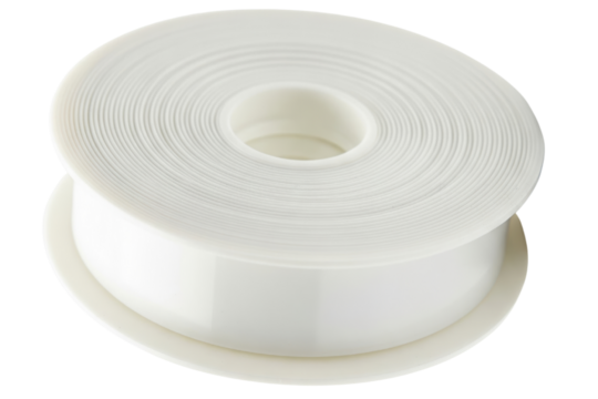 Large roll of white thread sealant tape for pipe fittings isolated with transparent background - Powered by Adobe
