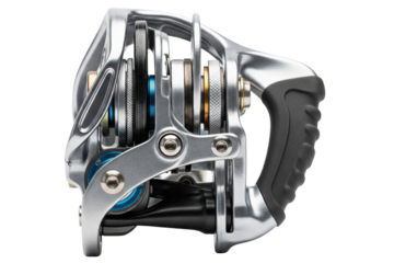 Advanced rope ascender and descender for climbing and rigging isolated with transparent background