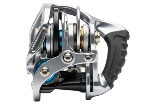 Advanced rope ascender and descender for climbing and rigging isolated with transparent background