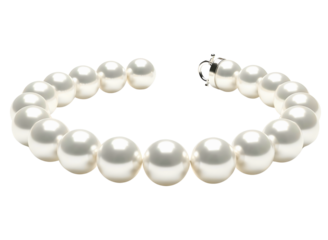 Elegant white pearl bracelet with silver clasp isolated on transparent background