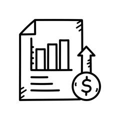 Hand Drawn Bar Chart Graph Document With Upward Arrow And Dollar Coin On Transparent Background Financial Growth Concept