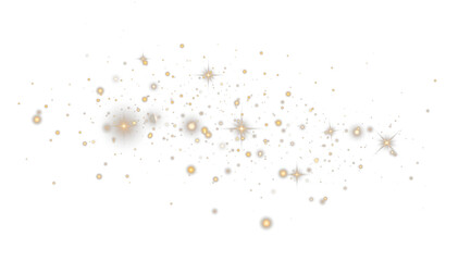 Golden Sparkle Bokeh PNG. Flickering Dust Light with Motion Particles, Glowing Stars and Festive Confetti Effect for Holiday, Christmas or Celebration Design Projects.	