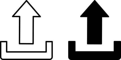 Upload Icons. Black and White Vector Illustrations. The Process of Transferring Data from a Computer or Device to the Internet. Download Concept