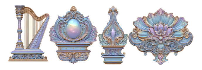 Elegant Decorative Elements with Soft Colors and Intricate Designs