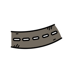 Hand Drawn Curved Road Segment With White Dashed Lines Against Transparent Background Transportation Doodle