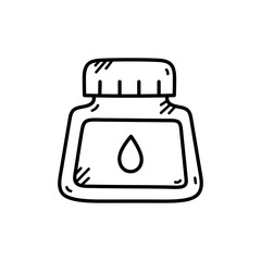Hand Drawn Outline Of An Ink Bottle With A Droplet Inside On A Transparent Background Simple Doodle Art Style For Creative Projects