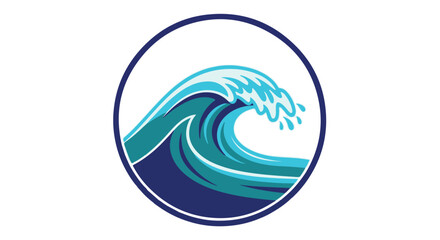 Obraz premium Stylized illustration of a powerful blue and teal ocean wave breaking within a circle isolated on transparent background