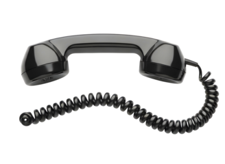 Vintage black telephone handset with coiled cord isolated on transparent background