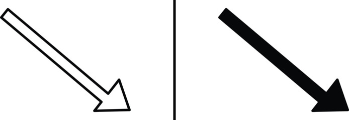 Downward Right Arrow Icon, Decline or Direction Symbol Vector