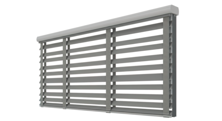 A gray louvered window covering on a white background view , transparent png