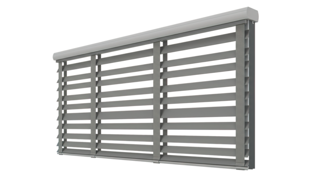 A gray louvered window covering on a white background view , transparent png