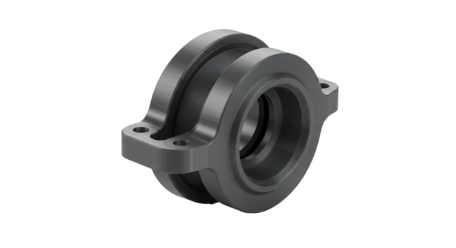 Close up of a gray metal industrial part on a white background , transparent png