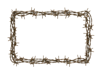 Rectangular frame made of barbed wire isolated on transparent background