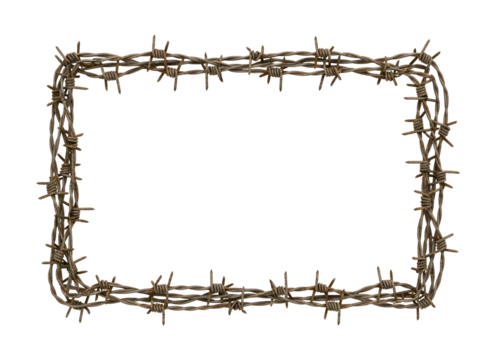Rectangular frame made of barbed wire isolated on transparent background