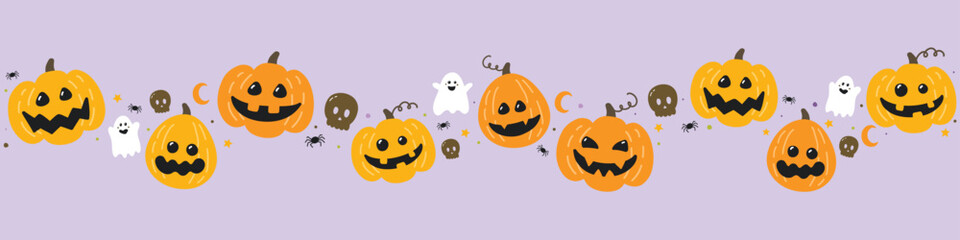 Obraz premium Halloween banner with hand drawn pumpkin lanterns. Vector illustration