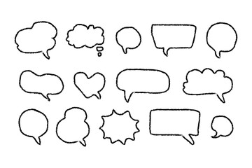 Crayon Talk Speech Balloon Frame Doodle Vector. Hand Drawn Chalk Texture Speech Bubble Set on White Background
