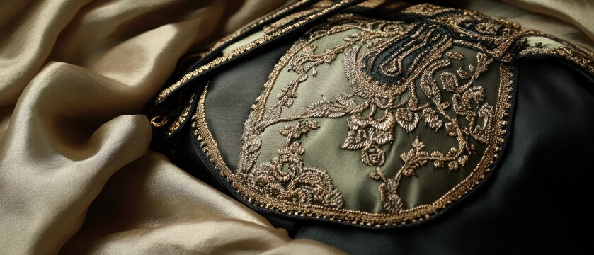 Ornate garment detail with gold embroidery