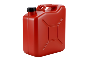 Red plastic jerrycan for fuel or water isolated on transparent background
