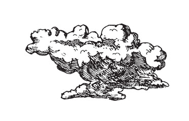 Set of clouds in hand drawn vintage retro style isolated on white background. Cartoon design elements. Vector illustration.	