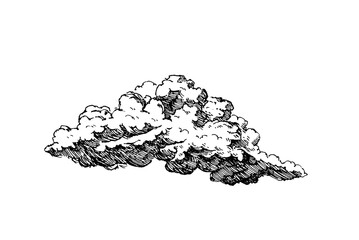 Set of clouds in hand drawn vintage retro style isolated on white background. Cartoon design elements. Vector illustration.	