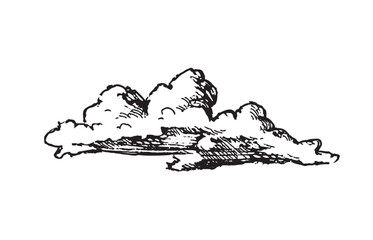 Obraz premium Set of clouds in hand drawn vintage retro style isolated on white background. Cartoon design elements. Vector illustration. 