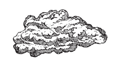 Set of clouds in hand drawn vintage retro style isolated on white background. Cartoon design elements. Vector illustration.	