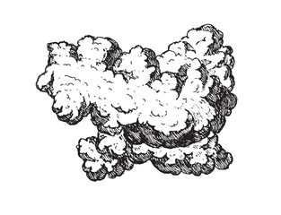 Set of clouds in hand drawn vintage retro style isolated on white background. Cartoon design elements. Vector illustration.	