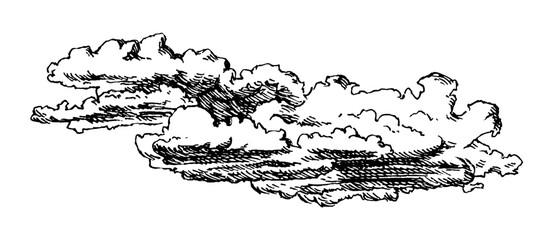 Set of clouds in hand drawn vintage retro style isolated on white background. Cartoon design elements. Vector illustration.	