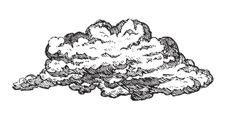 Set of clouds in hand drawn vintage retro style isolated on white background. Cartoon design elements. Vector illustration.	