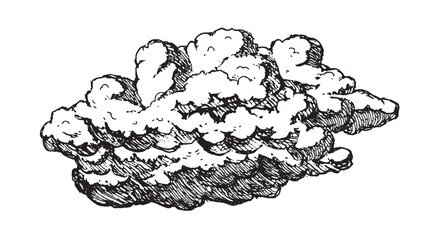 Set of clouds in hand drawn vintage retro style isolated on white background. Cartoon design elements. Vector illustration.	