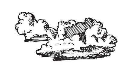 Set of clouds in hand drawn vintage retro style isolated on white background. Cartoon design elements. Vector illustration.	