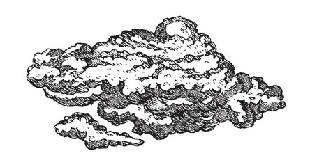 Set of clouds in hand drawn vintage retro style isolated on white background. Cartoon design elements. Vector illustration.	