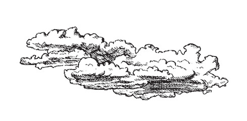 Set of clouds in hand drawn vintage retro style isolated on white background. Cartoon design elements. Vector illustration.	