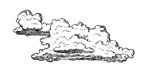 Set of clouds in hand drawn vintage retro style isolated on white background. Cartoon design elements. Vector illustration.	