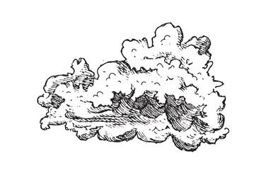 Set of clouds in hand drawn vintage retro style isolated on white background. Cartoon design elements. Vector illustration.	