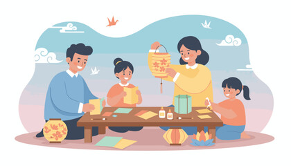 Joyful family crafts lanterns celebrating tradition and togetherness at home