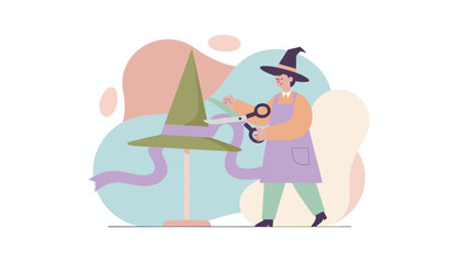 Costumed person decorates pointed hat for Halloween DIY craft project and holiday fun