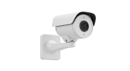 A white security camera mounted on a white wall bracket close up , transparent png