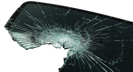 Close up of a severely shattered smartphone screen on white , transparent png