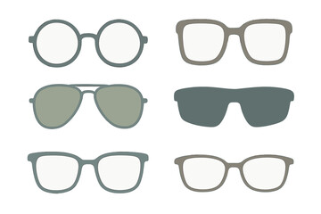 Collection of six stylish modern and retro frames for eyeglasses and sunglasses