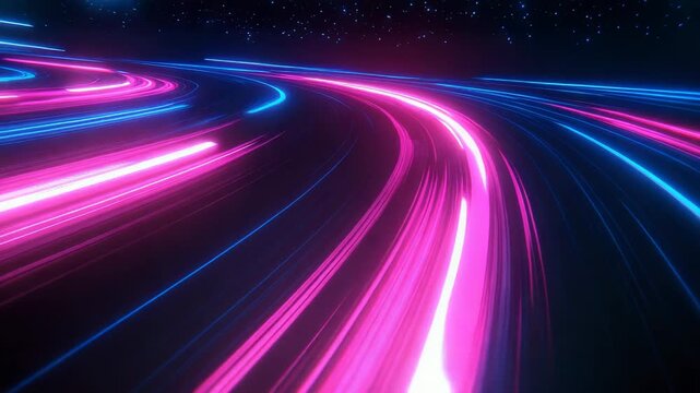 Speeding light trails creating abstract digital highway