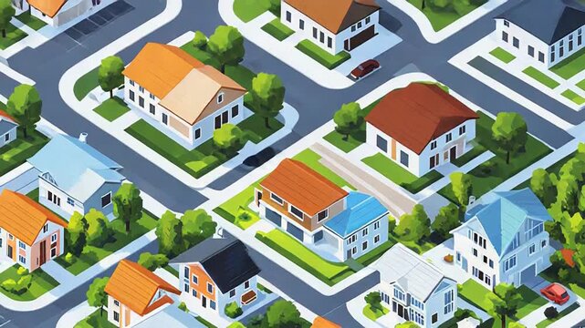 Suburban neighborhood with houses and winding streets