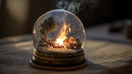 burning christmas candle in glass ball,concept art