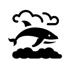 Dolphin jumping out of the water surrounded by clouds