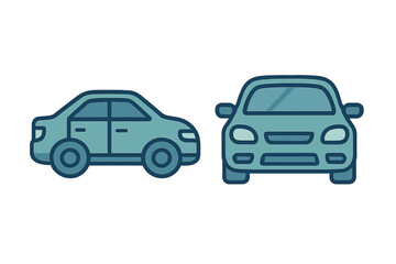 Fototapeta premium Simple graphic set showing two passenger vehicles, one in side profile and the other in front view