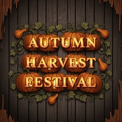 Autumn harvest festival text with pumpkins and leaves on wood no logo use