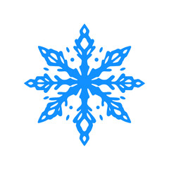 a stylized blue snowflake design on a white background