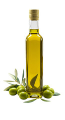 Realistic Olive Oil Bottle With Olives and Leaves Transparent Background