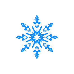 isolated blue snowflake with sharp edges on a white background, winter design element